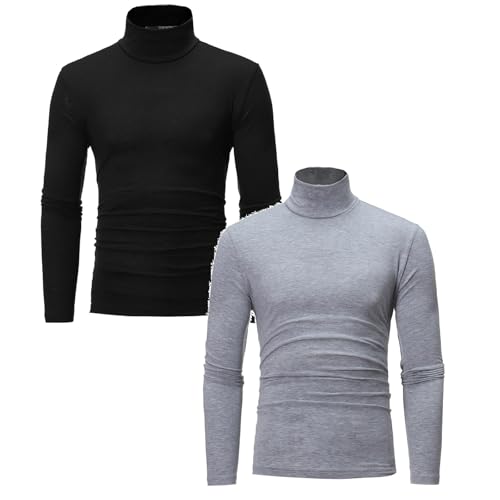 2 Pack Rollkragenpullover Herren Slim Fit Compression Rollkragen Rollkragenpullover Langarmshirt Baumwolle Freizeit Lang Unterhemd Longsleeve Einfarbig Basic Kompressionsshirt von Hanraz