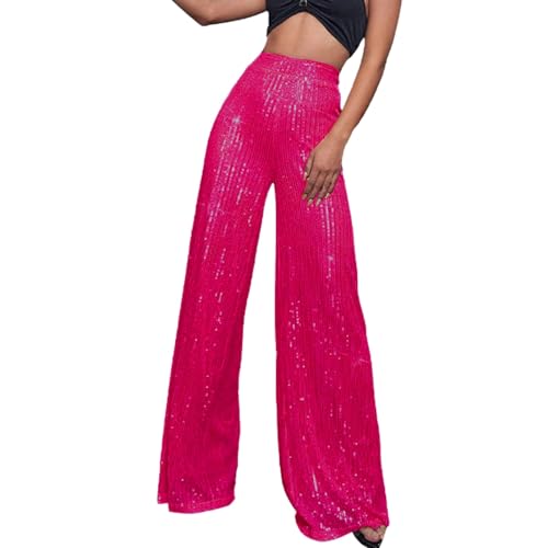 Glitzer Hose, Glitzer Hose Damen Pailettenhose Glitzerhosen Weites Bein Elastische Taille Business Anzughose Elegant 90Er Y2K Freizeithose Party Festival Club Hosen von Hanraz