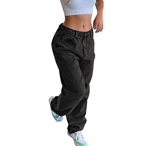 Baggy Jeans Damen Harajuku Aesthetic Y2K Jeans Cargo Jeans High Waist Wide Leg Boyfriend Hosen Schlupfjeans 90Er Streetwear Vintage Freizeithose Jeanshose Hip Hop E-Girl Jeans von Hanraz