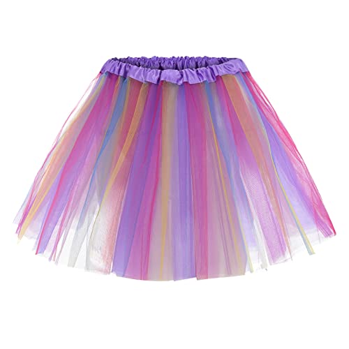 Candy Girl Kostüm Damen, Rapunzel Kostüm Tüllrock Lila Rock, Tüllrock Damen Regenbogen Tutu Lila Bunt 50Er Tüll Rock Retro Tanzrock Kurz Ballett Petticoat Unterrock Minirock Tüllrock Karneval von Hanraz