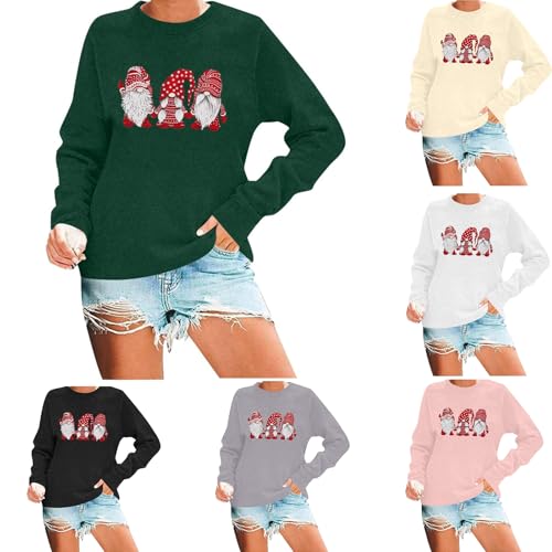 Christmas Sweater, Weihnachtspullover Damen Lustig Wichtel Druck Weihnachtspullover Sweatshirt Hässlicher Rundhals Xmas Pullover Christmas Sweater Partnerlook Lang Weihnachtspulli von Hanraz