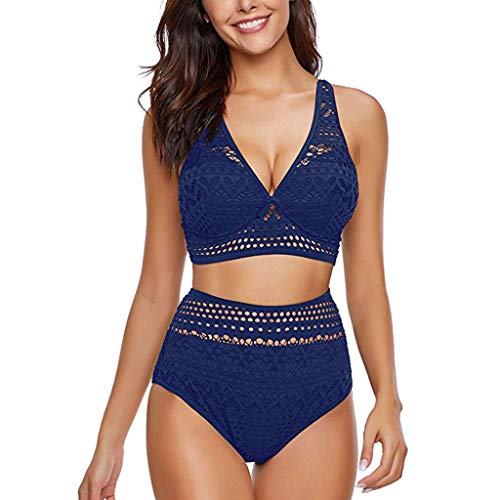 Damen Bikini Set Elegante Zweiteilige Streifen Pailletten Push Up Badebekleidung Hoch Geschnittener Tankini Weicher Bequemer Schulterfreier Badeanzug Triangel Badeanzug niedriger taillierter… von Hanraz