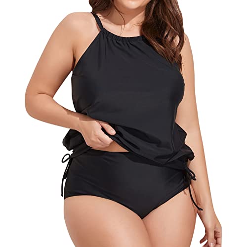 Damen Cross Back Badeanzüge Badeanzug Badeanzüge Schnür-Tankini Oberteil hochtaillierte Rash Guard UV Shirts mit Kurzarm von Hanraz