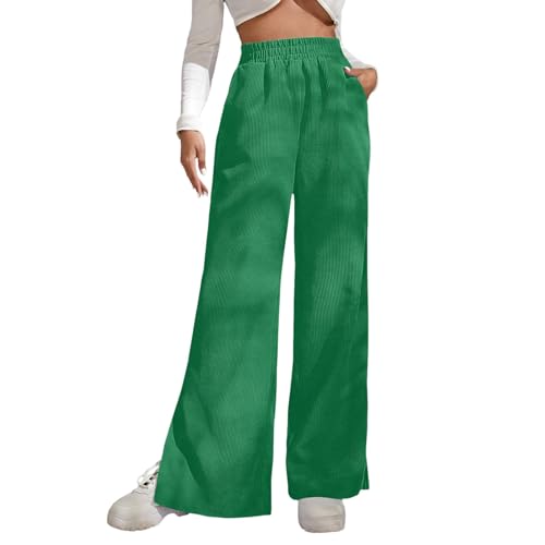 Damen Hose, 2024, Cordhose Damen High Waist Warm Strickhose Schwarze Stretch Leinenhose Klassischer Weites Bein Jogginghose Elegant Casual Stoffhose von Hanraz