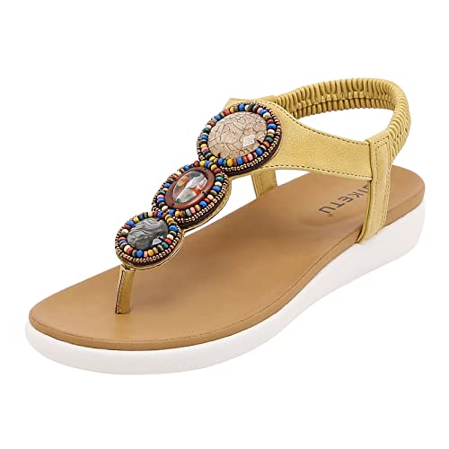 Damen Sommer PU Leder Sandalen Bohemia T-Riemen Frauen Sandalen Lässig Riemchensandalen Frauen Elegant Sommer Sandaletten Blockabsatz von Hanraz