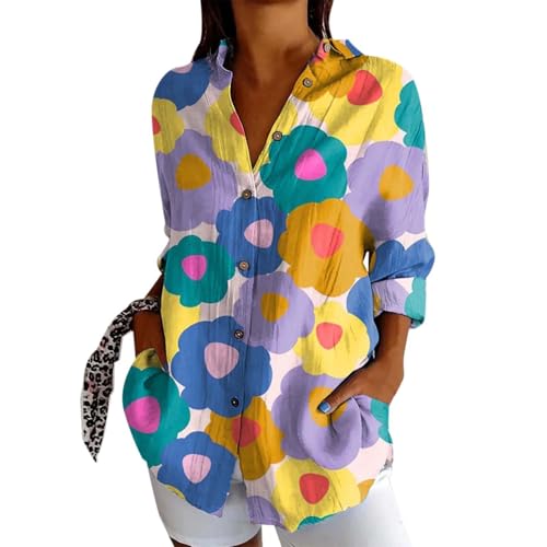 Frühlingsbluse Damen, Bluse Damen Elegant Lässige Blumenmuster Blusenshirt Sommerblusen Ausgefallene Boho Hawaii Oberteil Tunika Große Größen Folklore Schlupfbluse von Hanraz
