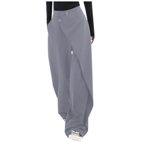 Hanraz Anzughose Damen, Angebote, Weite Hose Damen: Asymmetrische Anzughose Mit Unregelmäßigem Design Modische Freizeithose & Bürohose Gerader Schnitt Weite Beinweite Y2K-Stil Bequeme Sommerhose von Hanraz