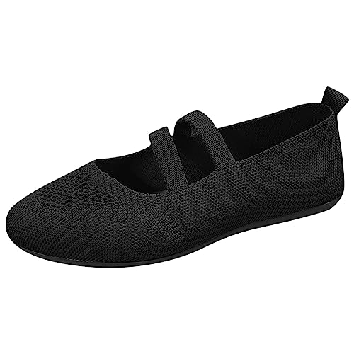 Hanraz Ballerinas Damen Schwarz: Sportlich Freizeitschuhe Eleganter Schuhe Damen Schwarz Ballerinas Strick Spitze Flat Sportschuhe Sommerschuhe von Hanraz