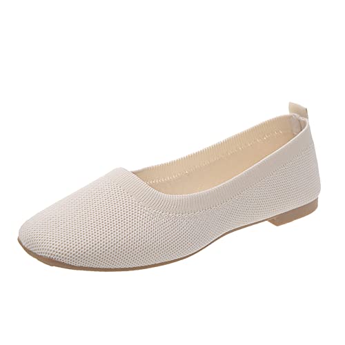 Hanraz Ballerinas Damen Weiss: Flat Stoffballerinas Flach Sneaker Damen Sommer Strick Ballerinas Damen Weit Elegant Freizeitschuhe Schuhe von Hanraz