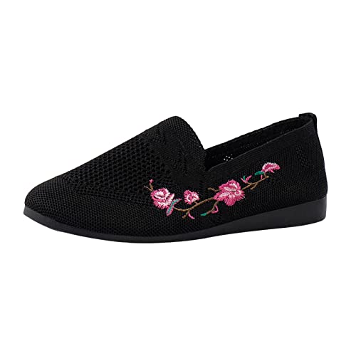 Hanraz Ballerinas Schwarz: Stricken Sportschuhe Flat Ballerinas Schuhe Damen Schwarz Strick Ballerinas Damen Weit Sportlich Sommerschuhe Damenschuhe von Hanraz