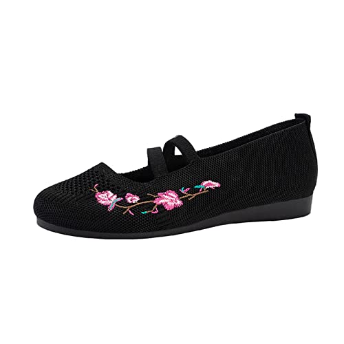 Hanraz Ballerinas Slipper Damen, Knit Sportschuhe Sommer Ballerinas Strickschuhe Damen Schuhe Damen Schwarz Sportlich Freizeitschuhe Sommerschuhe von Hanraz