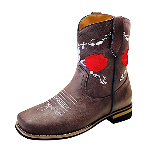 Hanraz Cowboy Stiefel - Cowboystiefel Damen Halbstiefel Retro Sommerstiefeletten Niederung Westernstiefel Trichterabsatz Blockabsatz Stiefel Sommer Übergangsstiefel | Schwarz,beige Gr.36-42 von Hanraz