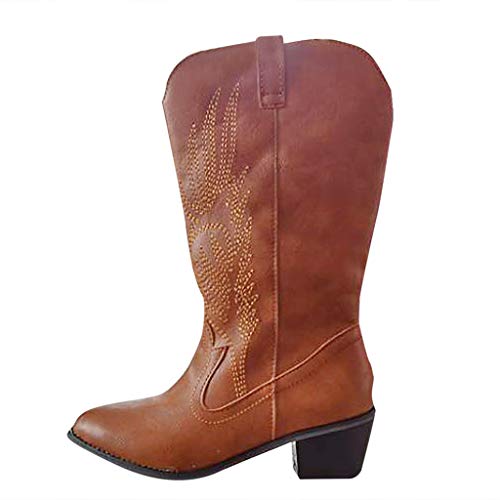 Hanraz Cowboy Stiefel Damen - Cowboystiefel Damen Halbstiefel Retro Sommerstiefel Blockabsatz Übergangsstiefel Trichterabsatz Niederung Stiefel Stickereien Weitschaftstiefel | Schwarz,beige Gr.36-42 von Hanraz