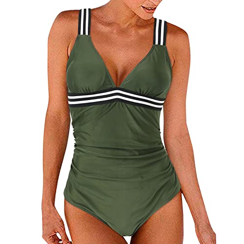 Hanraz Damen Badeanzug v Ausschnitt Wickel Push Up Bademode Raffung Badeanzüge Plus Size Badebekleidung Bauchkontrolle Rüschen Damen Retro von Hanraz