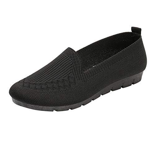 Hanraz Damen Ballerinas Bequem, Elegant Stoffballerinas Knit Ballerinas Schwarz Strick Stoffballerinas Damen Weiß Bequem Sportschuhe Flache Schuhe von Hanraz