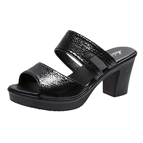 Hanraz Damen Chunky Blockabsatz Vintage Sandalette Walking Keilabsatz Bohemian Slide Einstellbar Kunstleder Offener Zeh von Hanraz