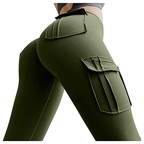 Hanraz Slim Fit Hohe Taille Lange Geschnittene Für Yoga Jogginghose Hosentaschen Freizeithose Po Push Up Booty Leggings (as3, Alpha, m, Regular, Regular, Armeegrün) von Hanraz