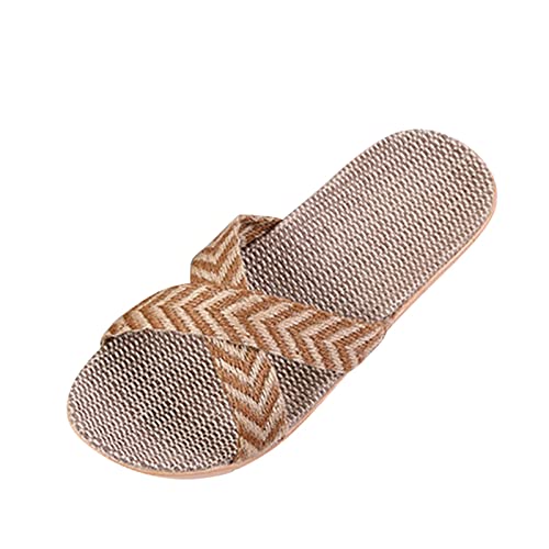 Hanraz Damen Hausschuhe Sommer, Leinen Hausschuhe Damen Sommer rutschfest Unisex Slippers Filzhausschuhe Slip on Schlappen Pantoletten Offene Outdoor Leichte Fussbett Gästehausschuhe von Hanraz