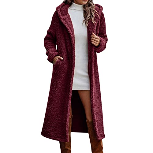 Hanraz Fleecejacke Warm Lang Winterjacke Wintermantel Wintermantel Damen Damen-Jacken Kapuze Wintermantel Schwarz Fellmantel von Hanraz