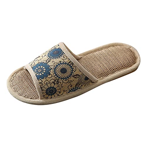 Hanraz Hausschuh Damen, Hausschuhe Damen Sommer Leinen Größe Slip on Filzhausschuhe Pantoletten Offene Schlappen Slippers Unisex Fussbett Leichte rutschfest Orthopädische von Hanraz