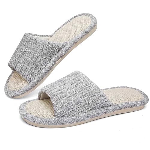 Hanraz Hausschuhe Sommer Damen, Leinen Hausschuhe Damen Sommer Slip on rutschfest Orthopädische Gästehausschuhe Größe Damenhausschuhe Wolkenschuhe Fussbett Outdoor Bequem Leichte Strandschuhe von Hanraz