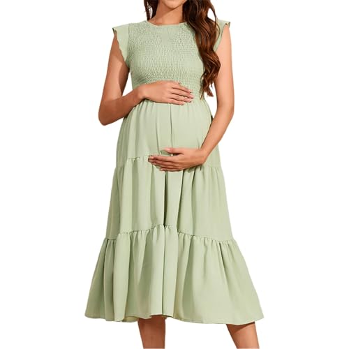 Hanraz Maternity Dress, Stillkleid Festlich Umstandskleid Boho Sommer Schwangerschaftskleid Einfarbig Puffärmel Rundhals Dress Umstandsmode Umstandskleidung von Hanraz