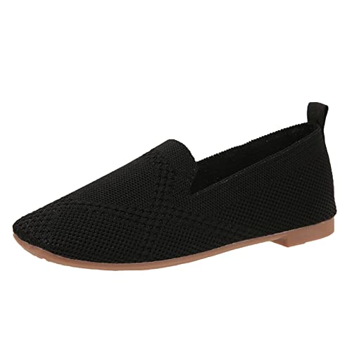 Hanraz Slip on Sneakers Damen Ballerinas Klassische Flache Schuhe Eleganter Flache Schuhe Für Damen Elegant Schwarz Strick Ballerinas Damen Weit Flat Stoffballerinas Sportschuhe von Hanraz