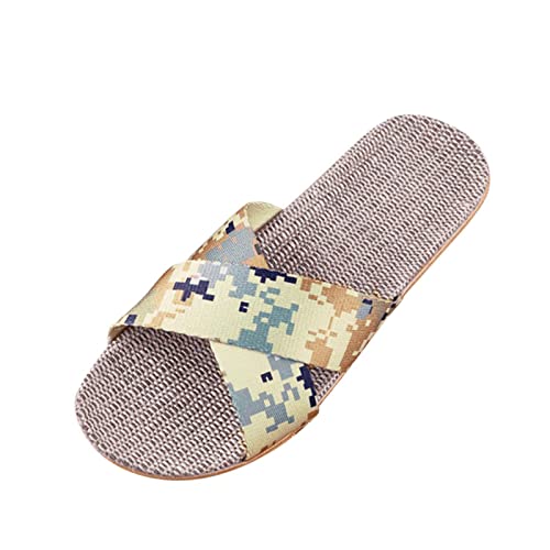 Hanraz Slipper Damen Sommer, Hausschuhe Damen Sommer Leinen Slip on Unisex Pantoletten Orthopädische rutschfest Strandschuhe Slippers Größe Bequem Atmungsaktiv Fussbett Filzhausschuhe von Hanraz