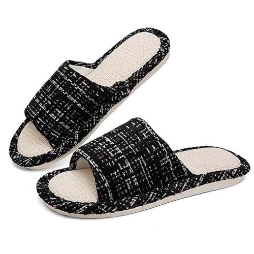 Hanraz Slipper Damen Sommer, Leinen Hausschuhe Damen Sommer Slip on rutschfest Orthopädische Gästehausschuhe Größe Damenhausschuhe Wolkenschuhe Fussbett Outdoor Bequem Leichte Strandschuhe von Hanraz