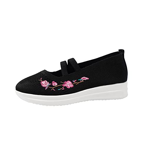 Hanraz Sportliche Ballerinas Damen Stricken Damenschuhe Flach Balerinaschuhe Damen Elegant Bequem Schuhe Damen Elegant Schwarz Eleganter Sportschuhe Flache Schuhe von Hanraz