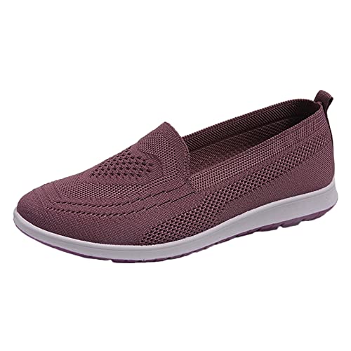 Hanraz Stoff Ballerina Damen Flat Ballerinas Schuhe Komfortable Schuhe Damen Stoffballerinas Damen Weiß Stricken Freizeitschuhe Sportschuhe von Hanraz