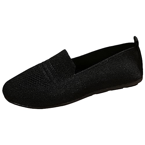 Hanraz Stoffballerinas Damen Stricken Schuhe Sommer Balerinaschuhe Damen Bequem Flache Schuhe Für Damen Elegant Schwarz Flat Stoffballerinas Sportschuhe von Hanraz