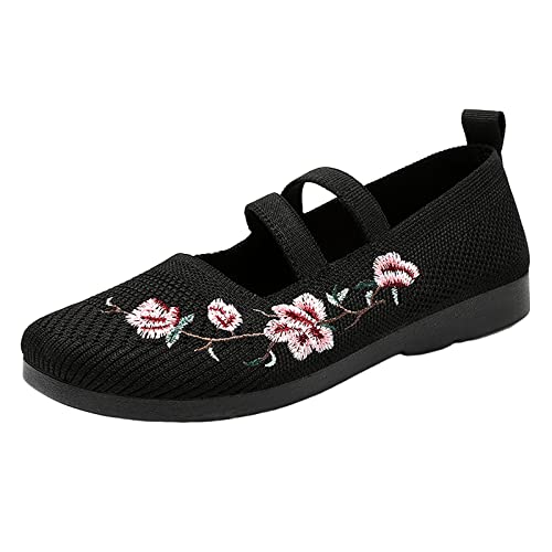 Hanraz Strick Ballerinas Damen Komfortable Sportschuhe Flat Ballerinas Strick Spitze Schuhe Damen Elegant Bequem Sommerschuhe Stoffballerinas von Hanraz