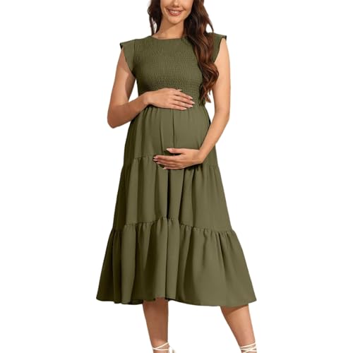 Hanraz Umstandskleider Sommer, Stillkleid Festlich Umstandskleid Boho Sommer Schwangerschaftskleid Einfarbig Puffärmel Rundhals Maternity Dress Umstandsmode Umstandskleidung von Hanraz