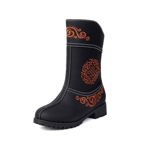 Hanraz Western Boots Damen - Cowboystiefel Damen Niederung Retro Cowboy Boots Trichterabsatz Sommerstiefeletten Blockabsatz Sommer Übergangsstiefel Stickereien Sommerstiefel | Schwarz,beige Gr.36-42 von Hanraz