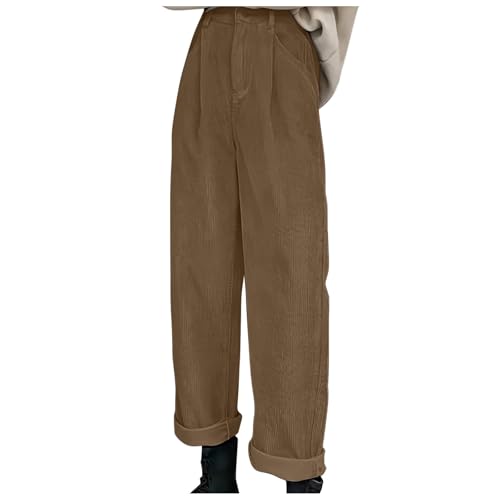 Hanraz Cordkleid Damen, Cordhose Damen High Waist Warm Bundfaltenhose Schwarze Breitcord Strickhose Weites Bein Freizeit Leinenhose Stretch Klassischer Stoffhose von Hanraz