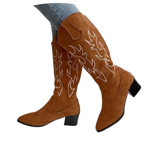 Hanraz cowboystiefel damen wildleder, Cowboystiefel Damen Leicht mit Stickerei Vintage Cowboyboots Westernstiefel Winter-Herbst Blockabsatz Stiefel Boots Damenschuhe - Freizeit Alltag Gr.37-42 von Hanraz