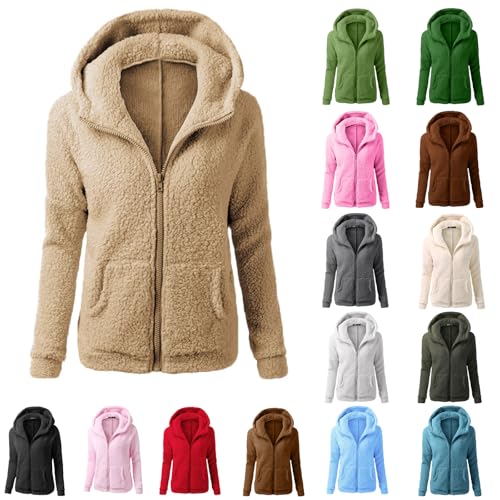 Hanraz Heizjacke Damen, Weihnachtskleid Winterjacke Fleecejacke Damen Mit Kapuze Warm Sweatjacke Plüsch Jacke Teddyjacke Winter Flauschiger Pullover Grosse Grössen (S-5Xl von Hanraz