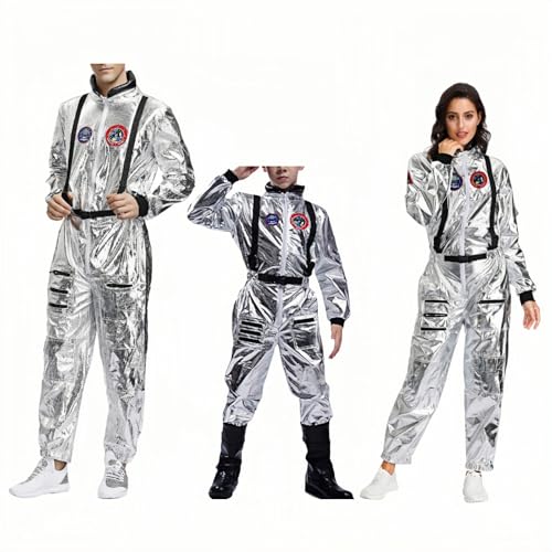 Hanraz Kostüm Kinder Jungen, Astronauten Familie Set Silber Weltraum Faschingskostüme Karnevalskostüme Astronaut Overall Space Für Cosplay Karneval von Hanraz