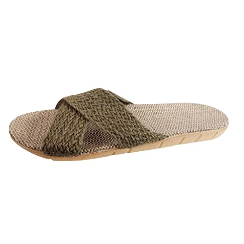 Hausschuh Damen, Leinen Hausschuhe Damen Sommer rutschfest Bequem Strandschuhe Sandalen Größe Sommerschuhe Wolkenschuhe Slip on Fussbett Atmungsaktiv Unisex Gästehausschuhe von Hanraz