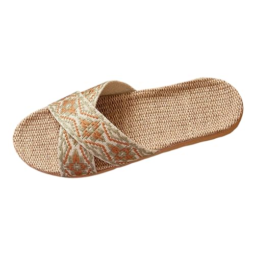 Hausschuhe Damen Sommer, Leinen Hausschuhe Damen Sommer Slip on Atmungsaktiv Strandschuhe Damenhausschuhe Bequem Gästehausschuhe Schlappen Fussbett Größe Offene Leichte Sandalen von Hanraz