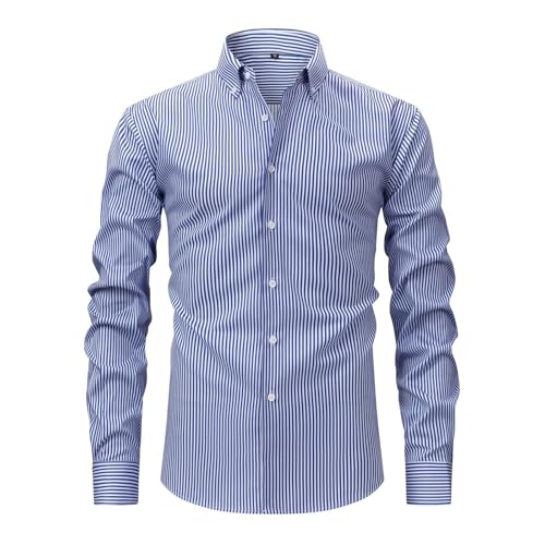 Herren Hemd Grün, Hemd Gestreift Herren Business Bügelfrei Mit Knöpfen Hemd Hemden Modern Fit Regular Fit Casual Herrenhemden Herrenhemd Basic Einfarbig Freizeit Oberhemden Freizeithemden von Hanraz