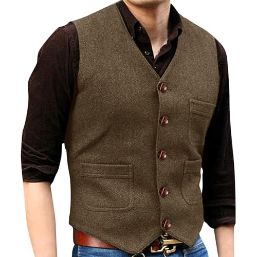 Herren Trachtenweste, Trachtenweste Herren Oktoberfest Outfit Druckknopf Musik Trachtenhemd Trachtensakko Klassisch Ärmellose Trachtenjacke Weste Anlass Festlich Strickweste Anzugweste von Hanraz