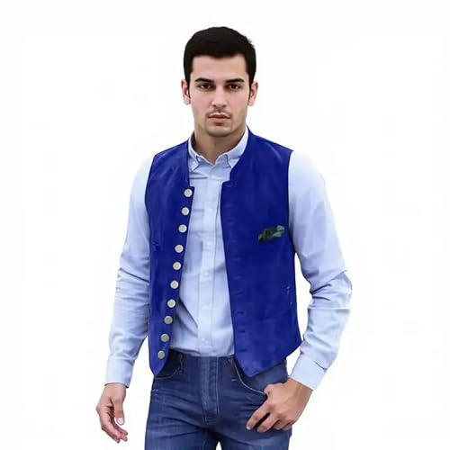 Herren Trachtenweste - Trachtenweste Herren Stehkragen Retro Vintage Oktoberfest Outfit Weste Trachtenanzug Druckknopf Slim Fit Ärmellose Anzugweste Für Hochzeit Business,Grün von Hanraz