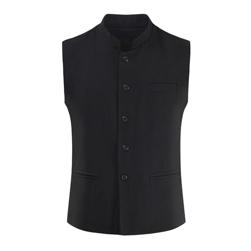 Herren Weste Elegant - Trachtenweste Herren Stehkragen Retro Vintage Oktoberfest Outfit Weste Trachtenanzug Druckknopf Slim Fit Ärmellose Anzugweste Für Hochzeit Business,Rot von Hanraz