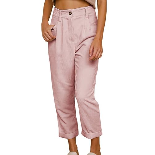 Hosen Damen, Weihnachtskostüme, Cordhose Damen Stretch Casual Bundfaltenhose Breitcord Bequeme Damenhose High Waist Weites Bein Strickhose Warm Freizeit Stoffhose von Hanraz