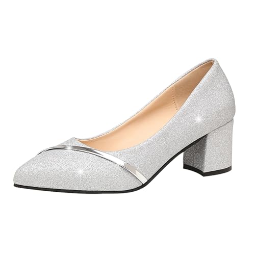 Pumps Damen Schwarz Spitz, Pumps Damen Vegan Elegant Slip On Absatzschuhe Glitzerschuhe Mit Hohem Blockabsatz Und Geschlossener Tanzschuhe Abendschuhe Für Hochzeiten Und Partys von Hanraz