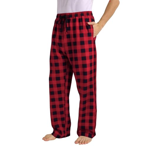 Pyjama Herren, Schlafanzughose Herren Lang Kariert Pyjama Hose(Mit Bündchen Dünnen Stoff, Rot/Grün/Blau Karo-Design, Weites Bein Lockere Jogging) von Hanraz