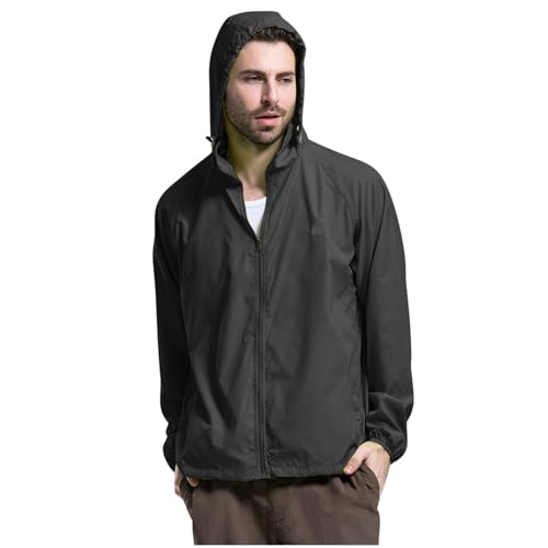 Regenjacke Herren, Fahrradjacke Windjacke Sportjacke Übergangsjacke Softshelljacke Regenmantel - Große Größen Leicht Faltbar Dünn Wasserdicht Schwarz Gelbe Grün 5XL 4XL,Regenjacke Herren Wasserdicht von Hanraz