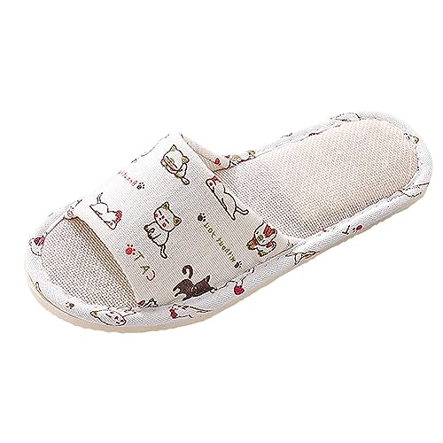 Slipper Damen Sommer, Leinen Hausschuhe Damen Sommer Unisex Größe Schlappen Filzhausschuhe Fussbett Strandschuhe Sandalen rutschfest Slip on Bequem Outdoor Sommerschuhe von Hanraz